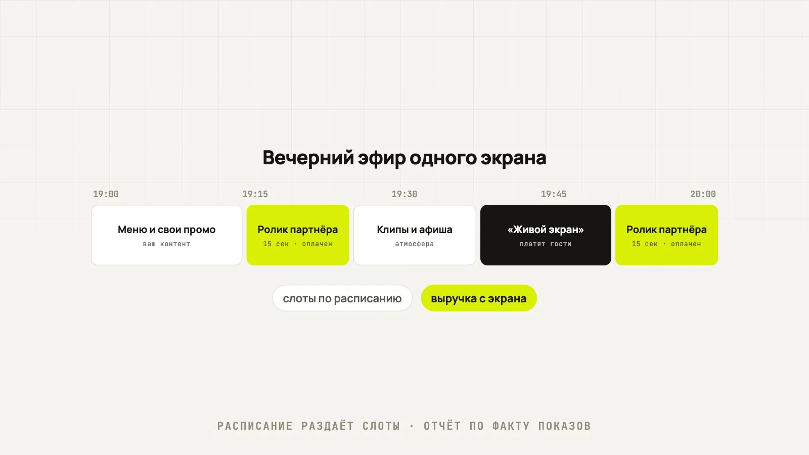 Рекламный экран в помещении: ролики по расписанию из облачного кабинета