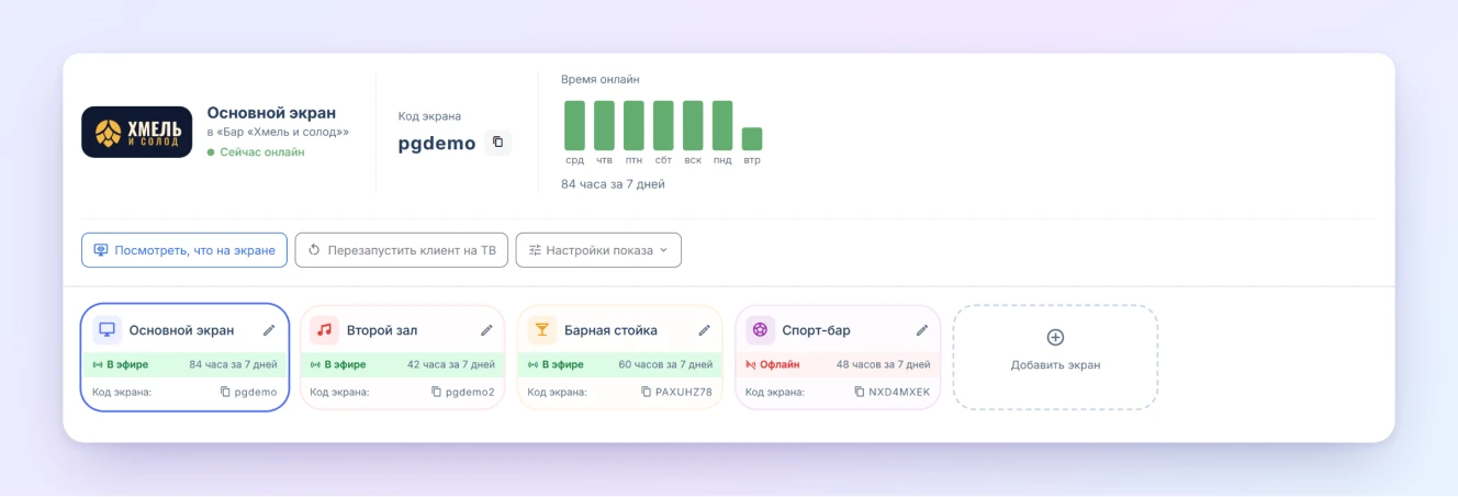 Экраны заведения – в одной ленте